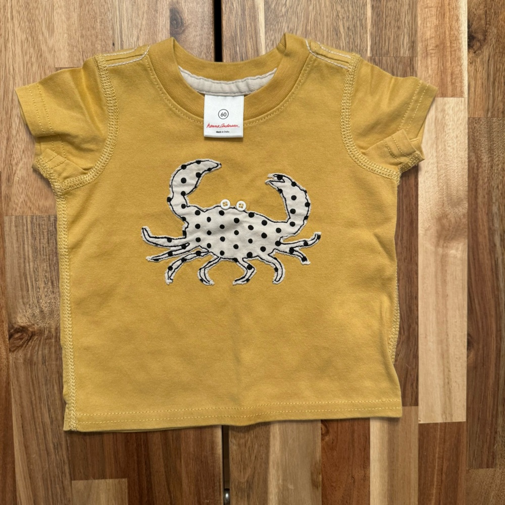 Hanna Andersson Mustard Yellow Polka‎ Dot Crab Applique Cotton T-Shirt Size 60